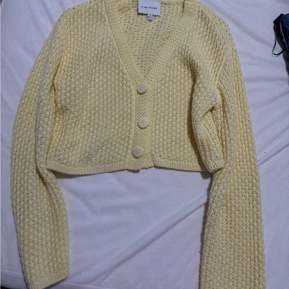 Pink Rose Light Yellow Women's Cardigan